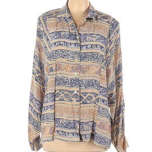 Studio A Long Sleeve Printed Silk Top (Blue, Vintage 90s)